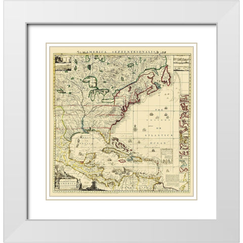 Amerique Septentrionale - Popple 1733 White Modern Wood Framed Art Print with Double Matting by Popple