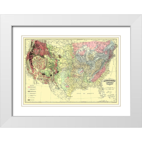US and Territories Geological Map 1874 White Modern Wood Framed Art Print with Double Matting by Asher