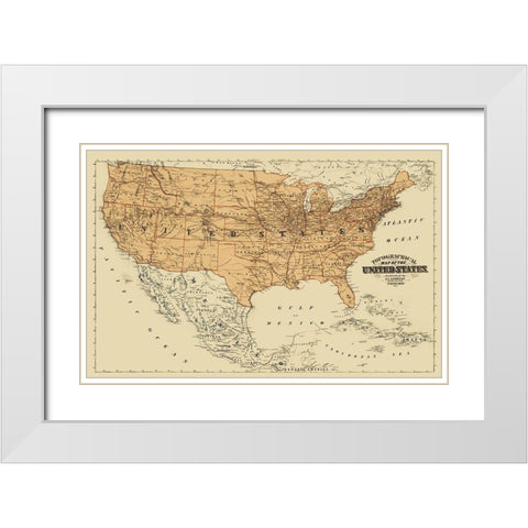 United States Mexico Canada - Andreas 1873 White Modern Wood Framed Art Print with Double Matting by Andreas