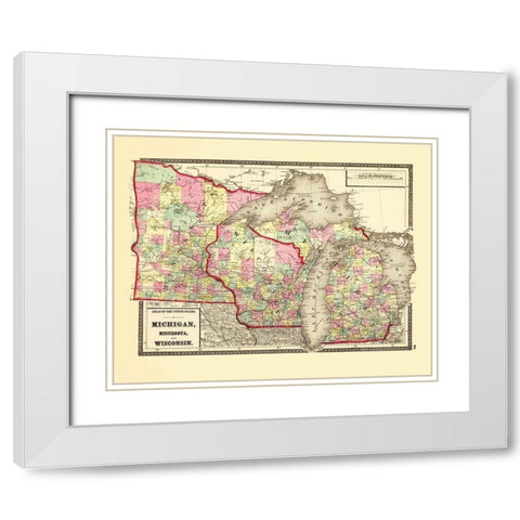 Michigan, Minnesota , Wisconsin - Baltimore 1873 White Modern Wood Framed Art Print with Double Matting by Baltimore