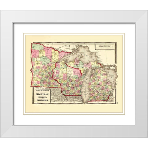 Michigan, Minnesota , Wisconsin - Baltimore 1873 White Modern Wood Framed Art Print with Double Matting by Baltimore