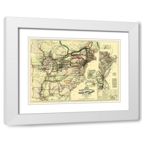 Railroads, Telegraph, Express in US, Canada 1867 White Modern Wood Framed Art Print with Double Matting by Lloyd
