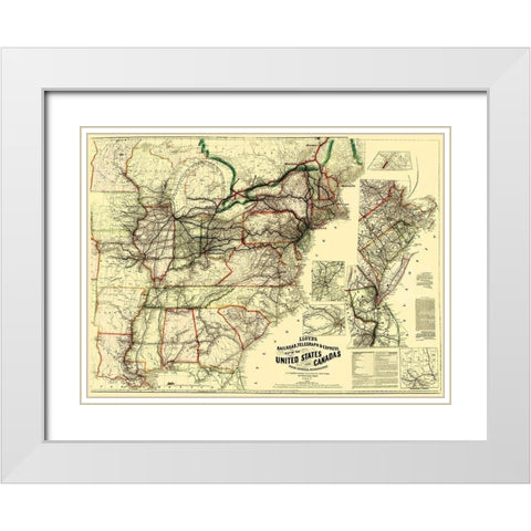 Railroads, Telegraph, Express in US, Canada 1867 White Modern Wood Framed Art Print with Double Matting by Lloyd