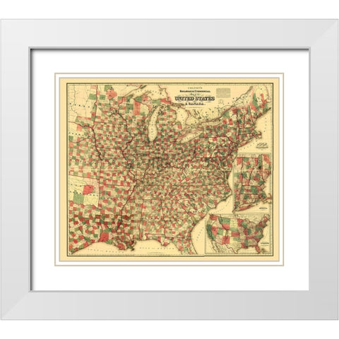 Railroads and Commercial in US, Canada 1871 White Modern Wood Framed Art Print with Double Matting by Colton