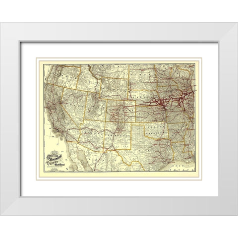 Chicago, Burlington and Quincy Railroad 1881 White Modern Wood Framed Art Print with Double Matting by Cram