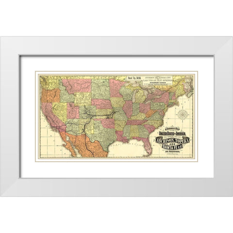 Atchison, Topeka and Santa Fe Railroad 1888 White Modern Wood Framed Art Print with Double Matting by Rand McNally
