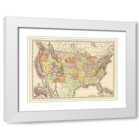 United States of America - Rand McNally 1897 White Modern Wood Framed Art Print with Double Matting by Rand McNally