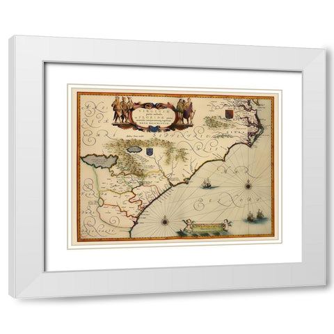 Southeast United States - Blaeu 1640 White Modern Wood Framed Art Print with Double Matting by Blaeu