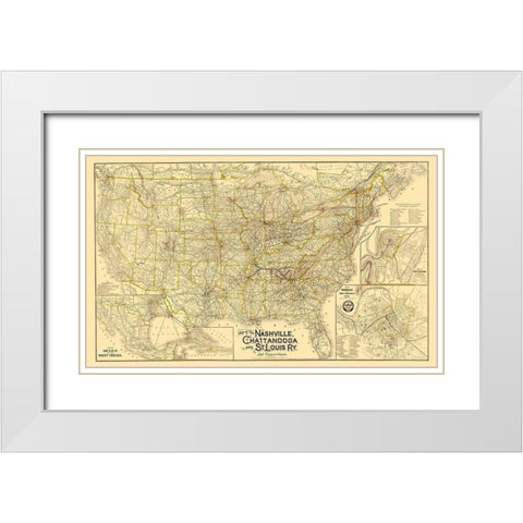 Nashville, Chattanooga and St Louis Railway 1889 White Modern Wood Framed Art Print with Double Matting by Danley