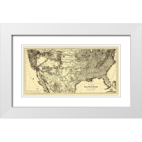 Texas and Pacific Railway - Colton 1876 White Modern Wood Framed Art Print with Double Matting by Colton