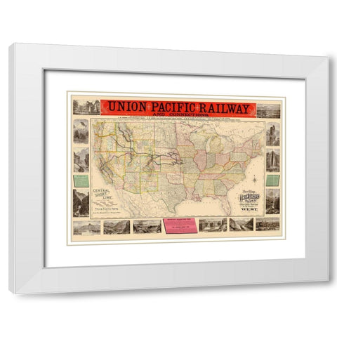 Union Pacific Railway - Rand McNally 1883 White Modern Wood Framed Art Print with Double Matting by Rand McNally