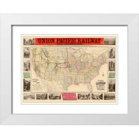 Union Pacific Railway - Rand McNally 1883 White Modern Wood Framed Art Print with Double Matting by Rand McNally