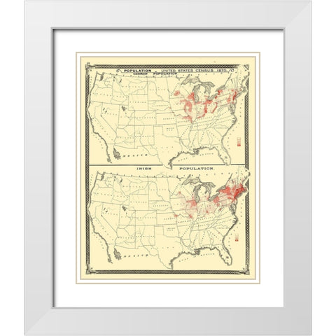US Immigrant Distribution - Baskin 1876 White Modern Wood Framed Art Print with Double Matting by Baskin