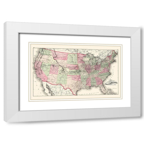 United States Railroads - Hitchcock 1877 White Modern Wood Framed Art Print with Double Matting by Hitchcock