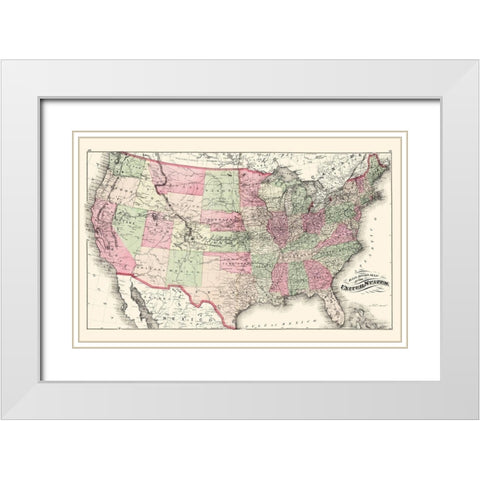 United States Railroads - Hitchcock 1877 White Modern Wood Framed Art Print with Double Matting by Hitchcock