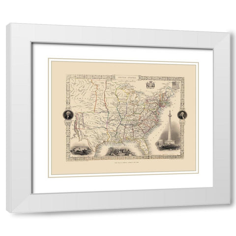 United States - Tallis 1851 White Modern Wood Framed Art Print with Double Matting by Tallis