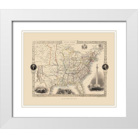 United States - Tallis 1851 White Modern Wood Framed Art Print with Double Matting by Tallis