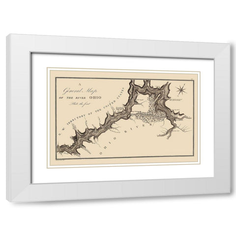 Ohio River - Collot 1796 White Modern Wood Framed Art Print with Double Matting by Collot