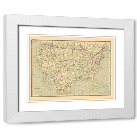 United States - Cram 1889 White Modern Wood Framed Art Print with Double Matting by Cram