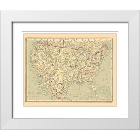 United States - Cram 1889 White Modern Wood Framed Art Print with Double Matting by Cram