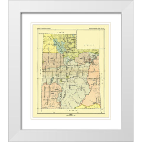 Utah - Great Salt Lake - Hoen 1896 White Modern Wood Framed Art Print with Double Matting by Hoen