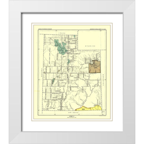 Utah - Hoen 1896 White Modern Wood Framed Art Print with Double Matting by Hoen