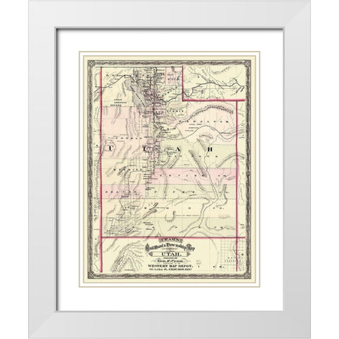 Utah - Cram 1875 White Modern Wood Framed Art Print with Double Matting by Cram