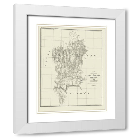 Nevada Utah Arizona Geographical - Wheeler 1872 White Modern Wood Framed Art Print with Double Matting by Wheeler