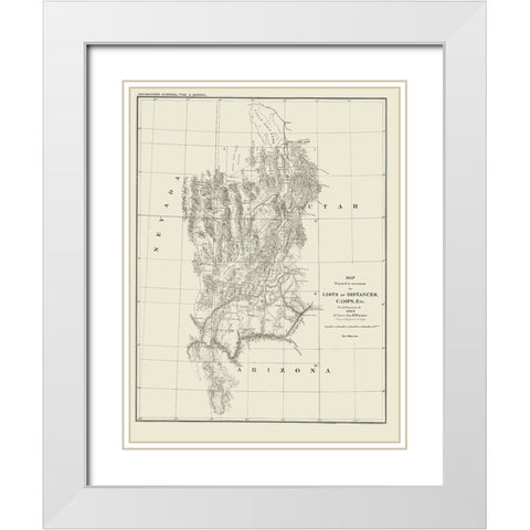 Nevada Utah Arizona Geographical - Wheeler 1872 White Modern Wood Framed Art Print with Double Matting by Wheeler