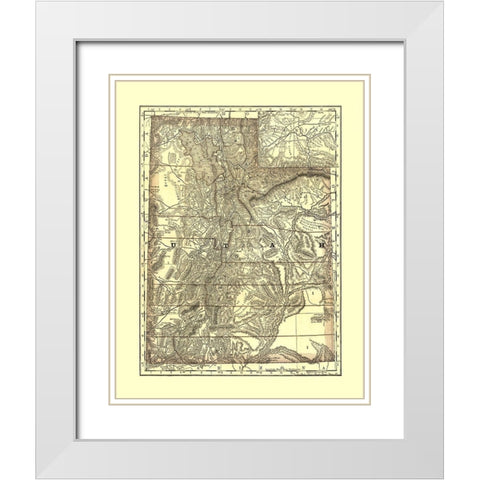 Utah - Rand McNally 1876 White Modern Wood Framed Art Print with Double Matting by Rand McNally