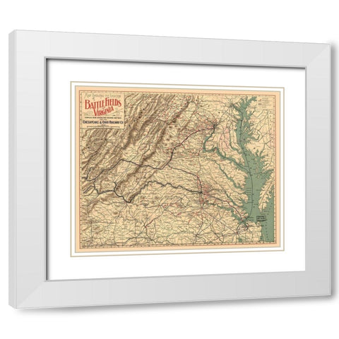 Battle Fields Virginia - 1891 White Modern Wood Framed Art Print with Double Matting by Unknown