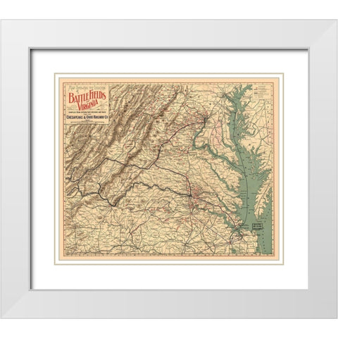 Battle Fields Virginia - 1891 White Modern Wood Framed Art Print with Double Matting by Unknown