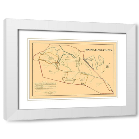 Bland County Virginia - Peck 1866 White Modern Wood Framed Art Print with Double Matting by Peck