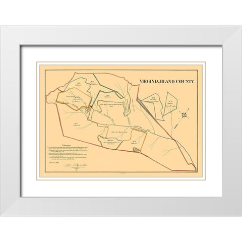 Bland County Virginia - Peck 1866 White Modern Wood Framed Art Print with Double Matting by Peck