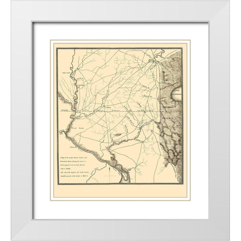Proposed Canal - Bennetts Creek to Suffolk 1834 White Modern Wood Framed Art Print with Double Matting by Gales