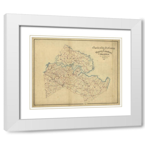 Charles City County Virginia - Hotchkifs 1867 White Modern Wood Framed Art Print with Double Matting by Hotchkifs