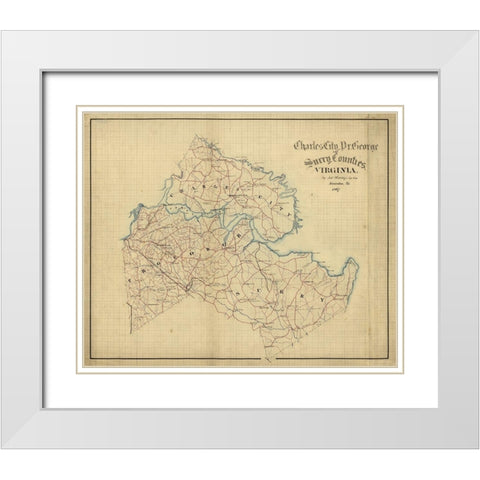 Charles City County Virginia - Hotchkifs 1867 White Modern Wood Framed Art Print with Double Matting by Hotchkifs
