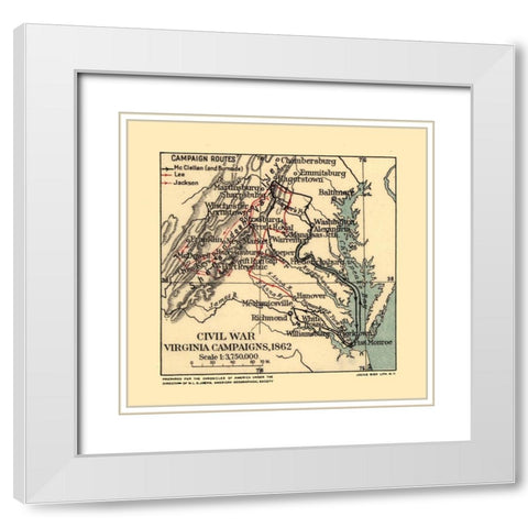 Civil War Campaign Virginia - Joerg 1862 White Modern Wood Framed Art Print with Double Matting by Joerg