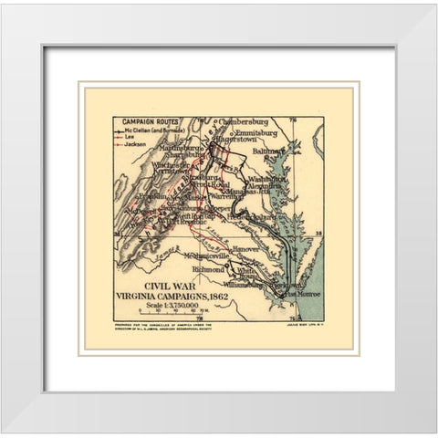 Civil War Campaign Virginia - Joerg 1862 White Modern Wood Framed Art Print with Double Matting by Joerg