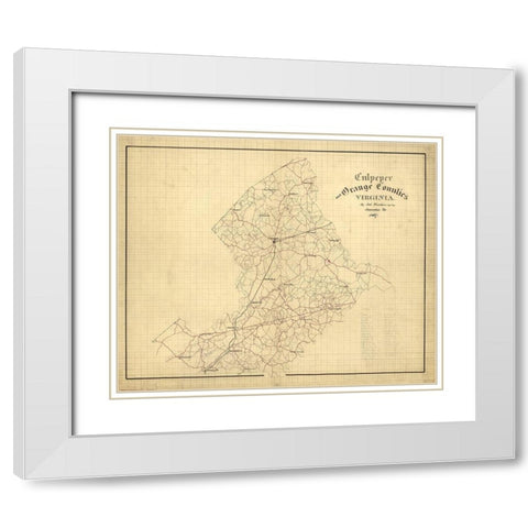 Culpeper County Virginia - Hotchkiss 1867 White Modern Wood Framed Art Print with Double Matting by Hotchkiss
