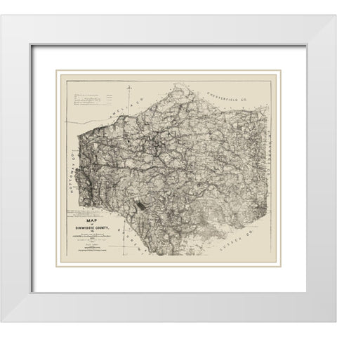 Dinwiddie County Virginia - Graves 1864 White Modern Wood Framed Art Print with Double Matting by Graves
