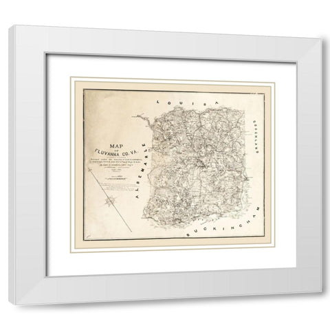 Fluvanna County Virginia - Cassell 1863 White Modern Wood Framed Art Print with Double Matting by Cassell