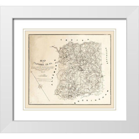 Fluvanna County Virginia - Cassell 1863 White Modern Wood Framed Art Print with Double Matting by Cassell