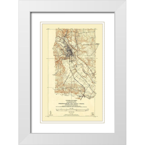Fredericksburg Virginia - USGS 1931 White Modern Wood Framed Art Print with Double Matting by Sisson
