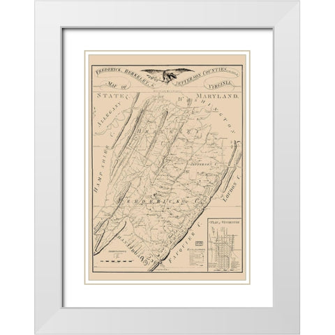 Frederick County Virginia - James 1809 White Modern Wood Framed Art Print with Double Matting by James
