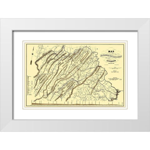 Manassas Gap Railroad - Hoen 1855 White Modern Wood Framed Art Print with Double Matting by Hoen
