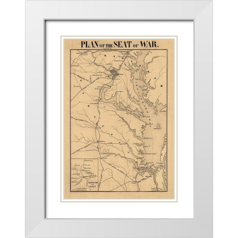 Plan of Seat of War Virginia- Manduvier 1861 White Modern Wood Framed Art Print with Double Matting by Manduvrier