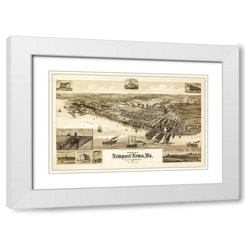 Newport News Virginia - 1891 White Modern Wood Framed Art Print with Double Matting by Unknown