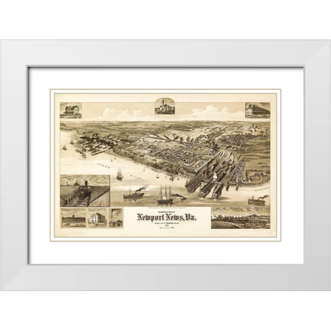 Newport News Virginia - 1891 White Modern Wood Framed Art Print with Double Matting by Unknown