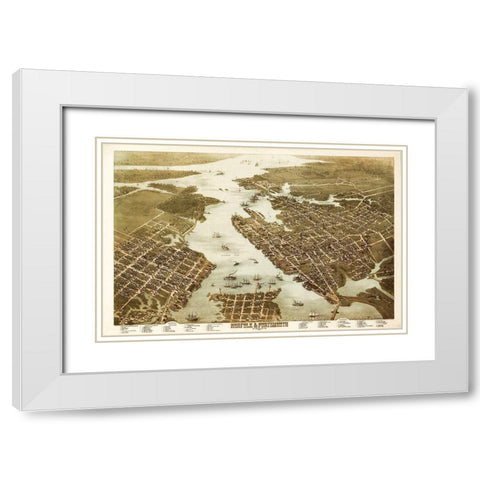 Norfolk Portsmouth Virginia - 1873 White Modern Wood Framed Art Print with Double Matting by Unknown